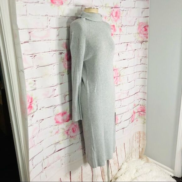 🔥5 for $25🔥 ABOUND NWOT Ribbed Mock Neck Midi Dress In Grey Light Heather - Picture 3 of 12